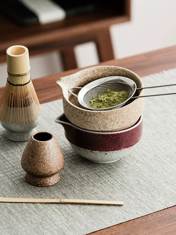 Luxury Ceramic Matcha Bowl Set with Spout, Japanese Style Handmade Tea Ceremony Kit