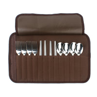 Outdoor Camping BBQ Cutlery Set for 4 People, Portable Stainless Steel Spoon, Chopsticks, Fork, Travel Picnic Bag
