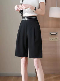Women's Plus Size Cropped Wide Leg Pants - High Waisted, Stretchy, Straight Leg, Casual Outdoor Shorts