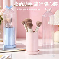 Portable Travel Makeup Brush Holder with Dustproof Lid, Desktop Organizer for Cosmetics and Toiletries