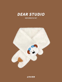 Japanese Cartoon Dog Plush Cross Scarf for Women, Autumn/Winter Warm Couple Scarf