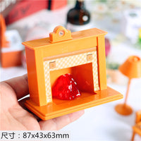 Dollhouse Miniature Fireplace Set with Clock and Potted Plant for OB11 Dolls