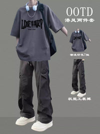 Men's Summer Casual Two-Piece Outfit Short Sleeve Top & Long Pants Set