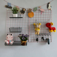INS Style Grid Hanging Basket Storage Shelf for Balcony & Supermarket, Large Iron Art Mesh Rack with Hooks