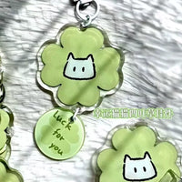 Lucky Four-Leaf Clover Cat Keychain Acrylic Bag Charm
