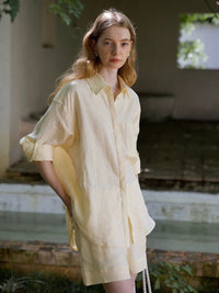 COUNTOME Loose Linen Shirt & Shorts Set for Summer