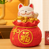 Lucky Cat Piggy Bank with New Year Fortune Bag Design, Fall-Resistant Decoration for Living Room and Bedroom