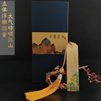Chinese Style Hand-Painted Brass Bookmark with "A Thousand Miles of Rivers and Mountains" Design, Customizable Engraving for Gifts