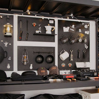 Camping Pegboard Storage Rack for Outdoor Gear - No-Drill Tent Awning Wall Organizer
