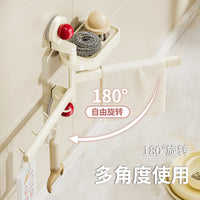 Suction Cup Kitchen Sink Caddy Sponge Holder with Towel Bar, Wall Mounted No-Drill Rotatable Drain Rack