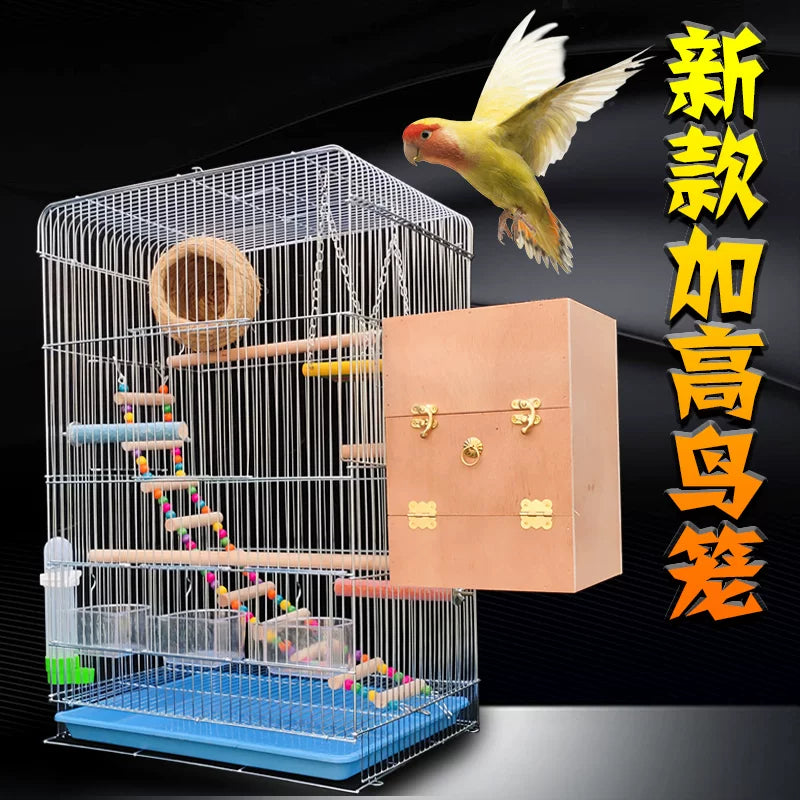 Large Parrot Bird Cage with Electroplated Metal for Breeding Budgies, Mynahs, Peonies, and Cockatiels