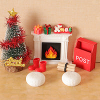 Miniature Christmas Dollhouse Decor Set with Tree and Fireplace, 10-Piece