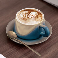 Kiln-Glazed Ceramic Coffee Cup and Saucer Set, 240ml, Luxury Latte Cups with Gift Box