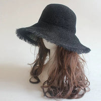 Women's Frayed Edge Knitted Bucket Hat - Korean Style Foldable Sun Hat for Spring/Summer