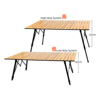 Portable Height-Adjustable Aluminum Roll-Up Camping Table with Wood Grain Finish for Outdoor BBQ & Picnic