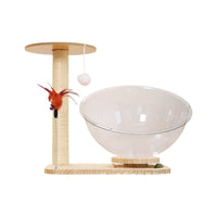 Space Capsule Acrylic Cat Bed with Sisal Scratching Post and Wooden Turntable, All-Season Cat House