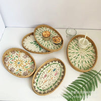 Handwoven Rattan and Mother-of-Pearl Decorative Tray for Storage and Serving