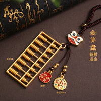 Lucky Lion Abacus Keychain with Chinese Style Gold Plated Metal Pendant