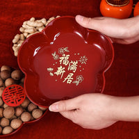 Red Wedding Candy and Dried Fruit Tray for Living Room Coffee Table, New Home Celebration Fruit Plate