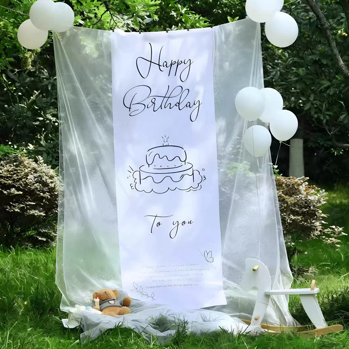 Outdoor Birthday Party Decor White Mesh Backdrop Set for Girls