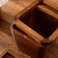 Walnut Wood Mini Desktop Trash Can with Lid or Lidless Option
