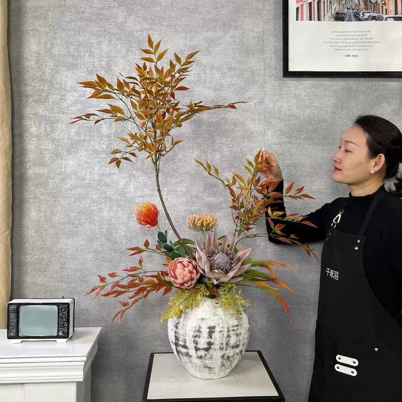 Artificial Nandina Flower Arrangement with Vase for Living Room Decor