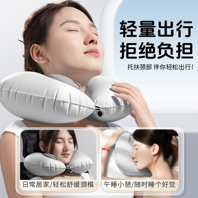 Inflatable Ice Silk U-Shaped Travel Neck Pillow for Airplanes and High-Speed Trains