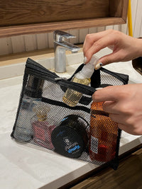 Portable Mesh Travel Toiletry Bag Transparent Cosmetic Organizer with Handle