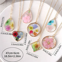 French Vintage Resin Dried Flower Pendant Necklace Forest Style