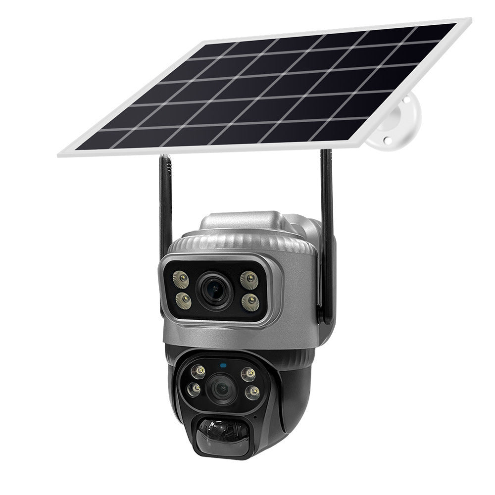 V380 Outdoor Solar-Powered Dual-Lens Security Camera with Remote Monitoring