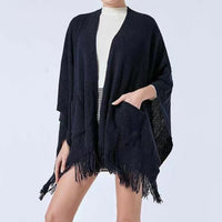 Women's Winter Faux Cashmere Poncho Shawl with Pockets