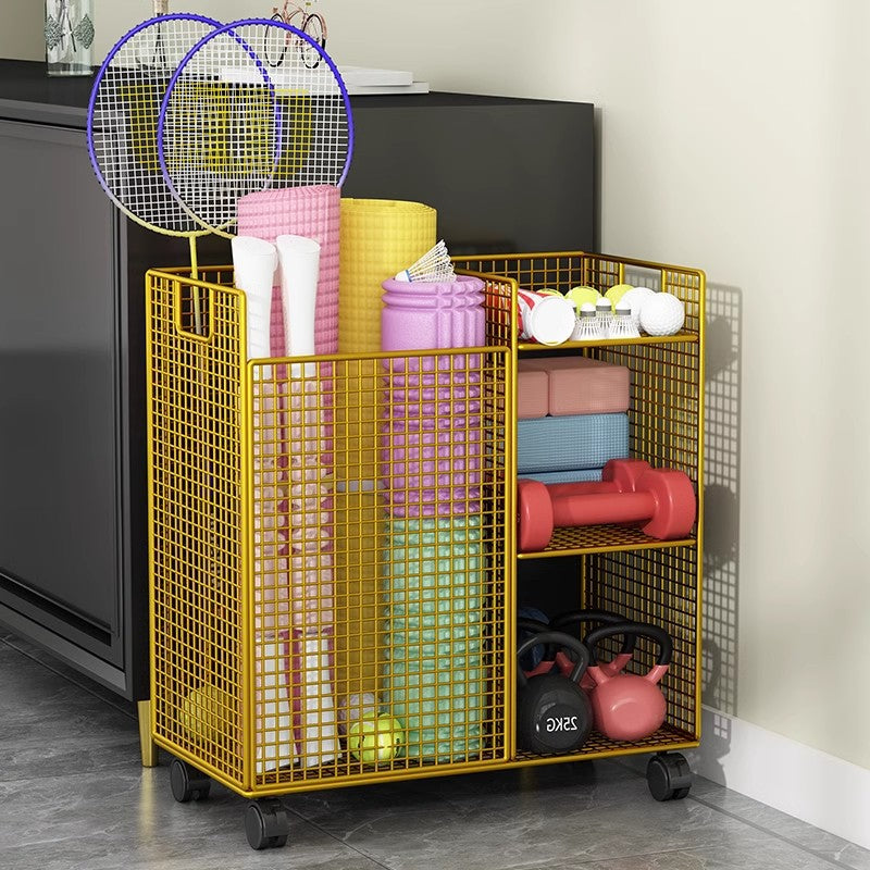 Multi-functional Yoga Mat & Fitness Equipment Storage Rack with Wheels