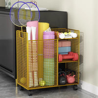 Multi-functional Yoga Mat & Fitness Equipment Storage Rack with Wheels