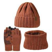 Unisex Knitted Beanie Hat Scarf and Gloves 3-Piece Set for Winter Warmth