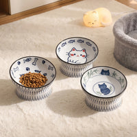 Ceramic Elevated Pet Bowl for Cats and Dogs - Tilted Design for Comfortable Eating and Drinking, Prevents Chin Acne