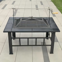 Outdoor Patio Fire Pit BBQ Grill Table Set with Adjustable Height for Home Garden