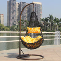 Rattan Woven Hanging Basket Chair for Outdoor Balcony Indoor Swing - Maple Leaf Style PE Rattan