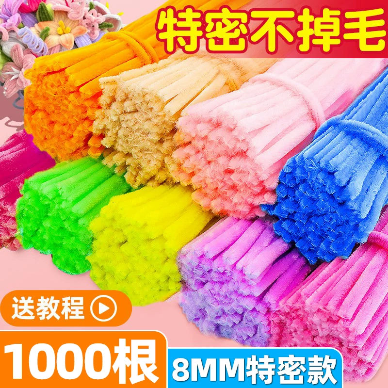 DIY Pipe Cleaner Craft Kit for Kids - Macaron Colors, Stress Relief, Creative Headband & Flower Bouquet Making