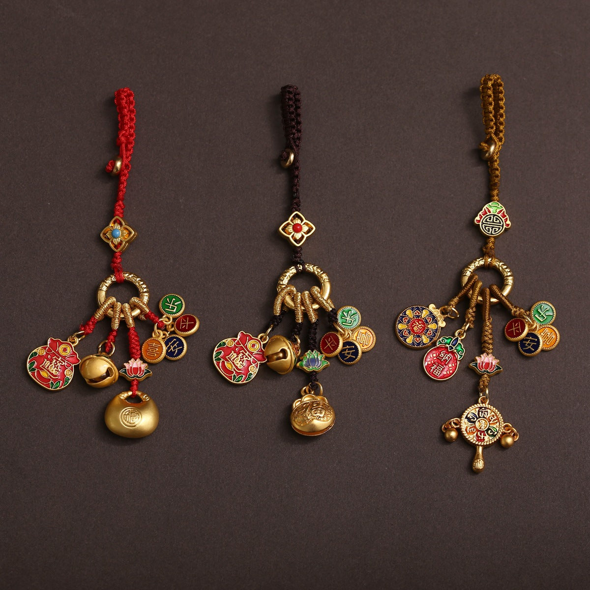 Chinese Style Lucky Charm Keychain Hand-Woven Fortune Bag Car Key Pendant