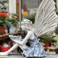 Angel Girl Fairy Bird Feeder Resin Statue for Outdoor Garden & Patio Decor