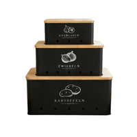 Kitchen Storage Canister Set with Bamboo Lids - Metal Food Containers for Potato, Onion, Garlic