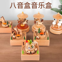 Wooden Music Box Creative Retro Rotating Eight-Tone Box Graduation Valentine's Day Gift for Girls Boys Original Wood Ornament