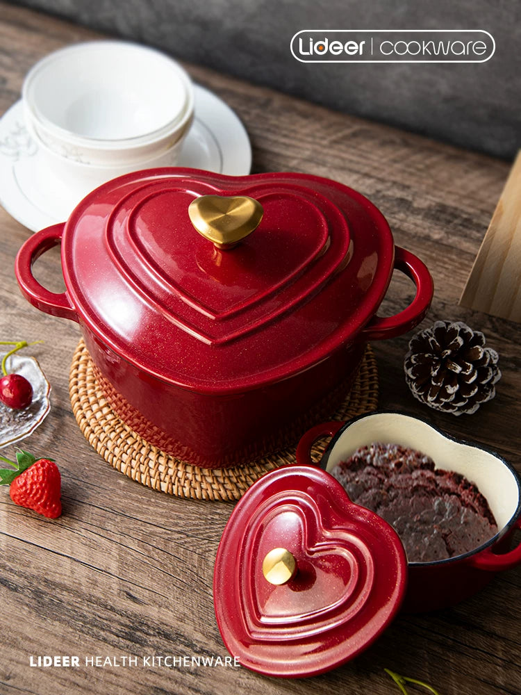 Lidell Enamel Cast Iron Heart-Shaped Dutch Oven for Braising and Stewing
