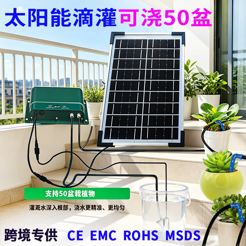 Solar-Powered Automatic Drip Irrigation System for 50 Potted Plants, Timed Watering Kit for Patio and Garden