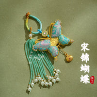 Song Brocade Butterfly Tassel Charm for Hanfu Qipao Keychains Car Decor