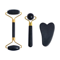 Black Bian Stone 3-Piece Jade Roller and Gua Sha Massage Tool Set for Face and Body