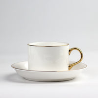 Bone China Coffee Cup and Saucer Set with Gold Rim, Customizable Logo, Ceramic Teacup for Cafe