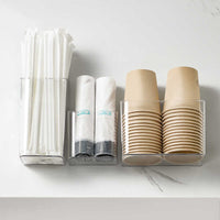 Wall-Mounted Storage Basket for Straws, Trash Bags and Small Items, Drill-Free Organizer
