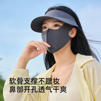 Detachable Brim Sun Protection Face Mask for Women, Breathable Ice Silk UV Protection Full Face Neck Cover