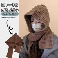 Women's Winter Knit Poncho Scarf Hat Set with Wide Brim